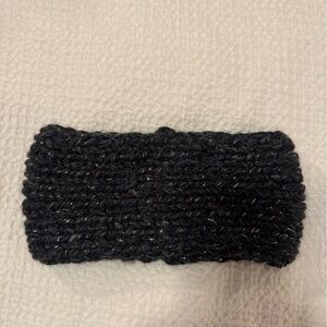 New Women’s Black Silver Hand Knit Headband Ear Warmer OS